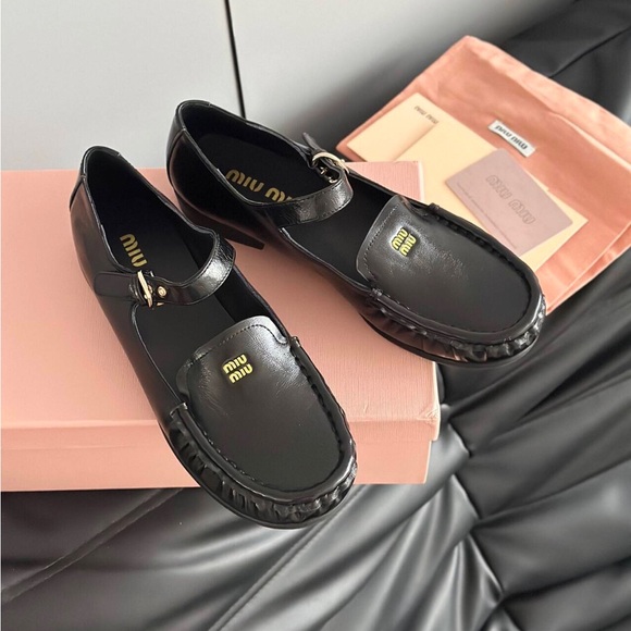 Miu Miu Black Leather Mary Jane Loafers - Picture 3 of 8
